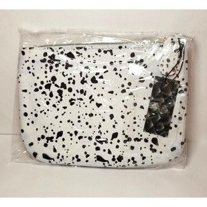 Mollie Jacobs White and Black Splattered Zipper Cosmetic Pouch 7'wx5"h NWT